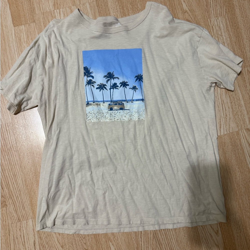 Beige Graphic Palm-Print T-Shirt